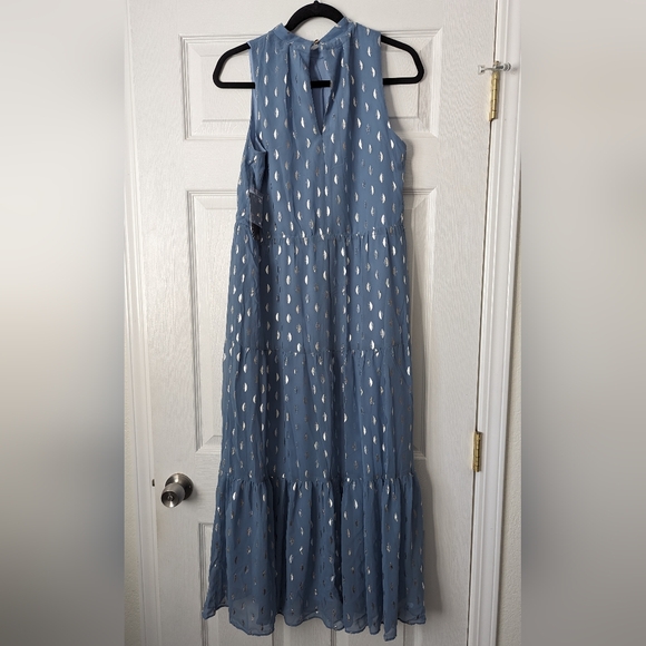 DONNA RICCO — Foil Polka Dot Sleeveless Tiered Maxi Dress - Picture 3 of 7